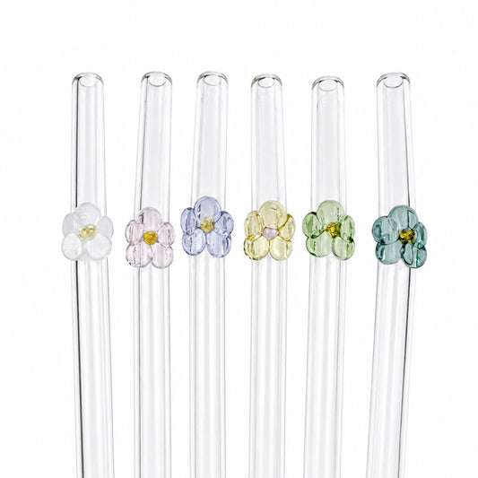 Colorful Flower Glass Straw