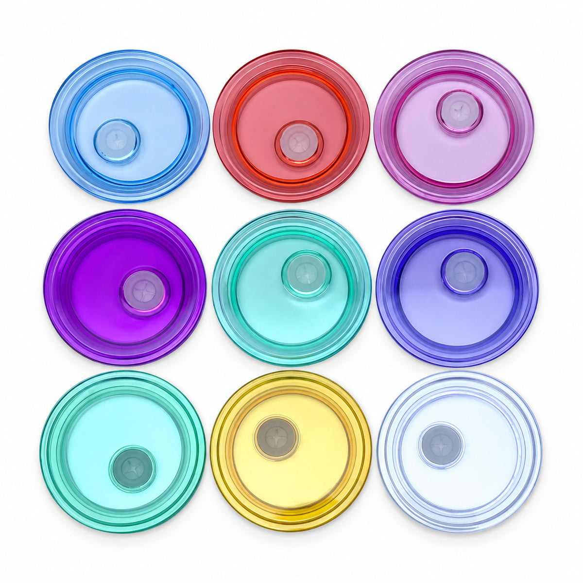 Colorful replacement tumbler lids with straw holes in multiple colors